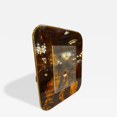 Mid Century Tortoiseshell Lucite and Brass Picture Frame 1970s