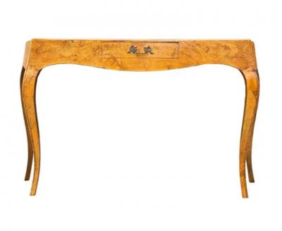 Mid Century Transitional Modern Italian Burl Console Table Desk or Entry Table