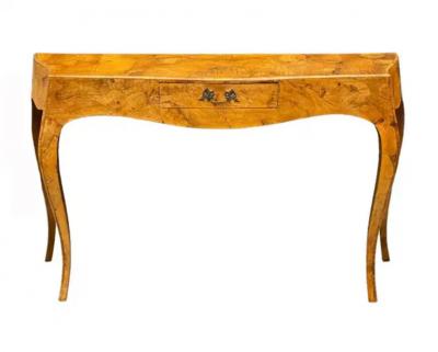 Mid Century Transitional Modern Italian Burl Console Table Desk or Entry Table