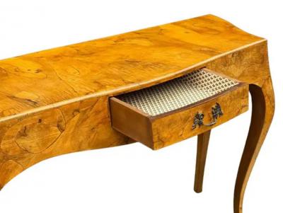 Mid Century Transitional Modern Italian Burl Console Table Desk or Entry Table