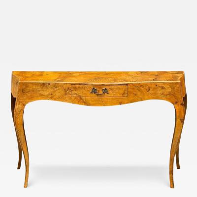 Mid Century Transitional Modern Italian Burl Console Table Desk or Entry Table