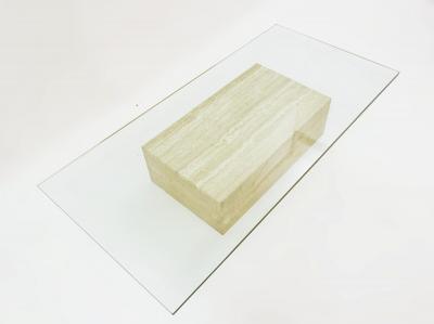 Mid Century Travertine and Glass Coffee Table