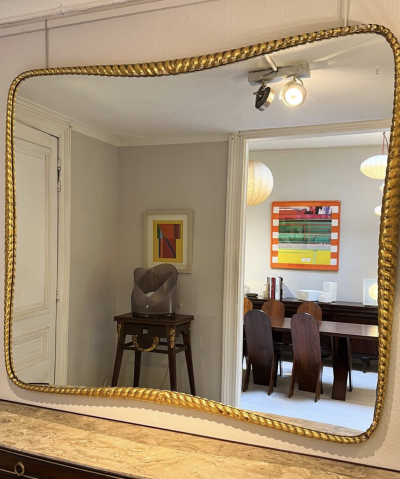 Mid Century Twisted Gilded Wood Mirror attribued to Osvaldo Borsani 1950s