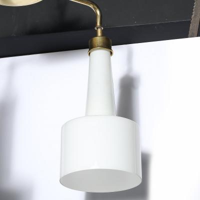 Mid Century Two Branch Pendant Chandelier in Molded Milk Glass w Brass Fittings