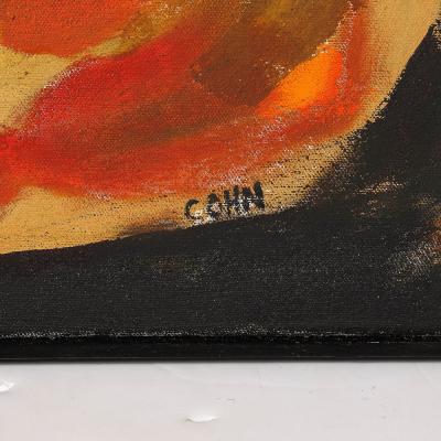 Mid Century Untitled Abstract Vibrant Oil On Canvas Painting signed Cohn