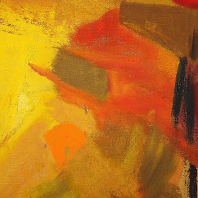 Mid Century Untitled Abstract Vibrant Oil On Canvas Painting signed Cohn
