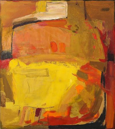 Mid Century Untitled Abstract Vibrant Oil On Canvas Painting signed Cohn