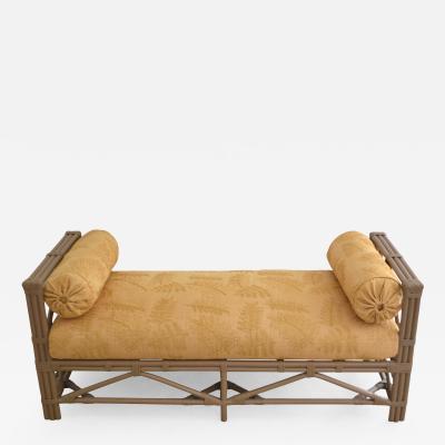 Mid Century Upholstered Rattan Bench