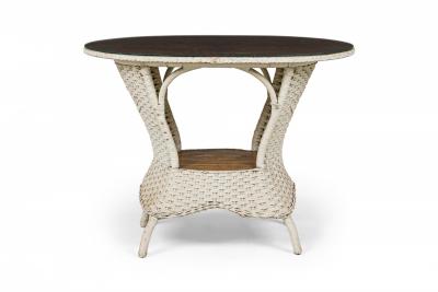Mid Century Victorian Style White Painted Wicker Wood and Glass Console Table