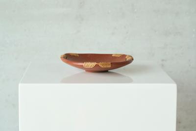 Mid Century Vide Poche in Terracotta and Straw 1960s