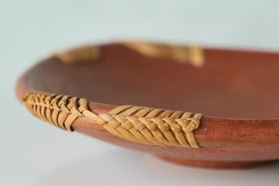 Mid Century Vide Poche in Terracotta and Straw 1960s
