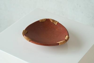 Mid Century Vide Poche in Terracotta and Straw 1960s