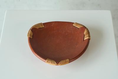 Mid Century Vide Poche in Terracotta and Straw 1960s