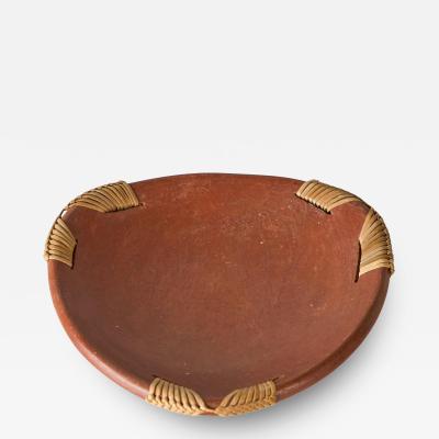 Mid Century Vide Poche in Terracotta and Straw 1960s