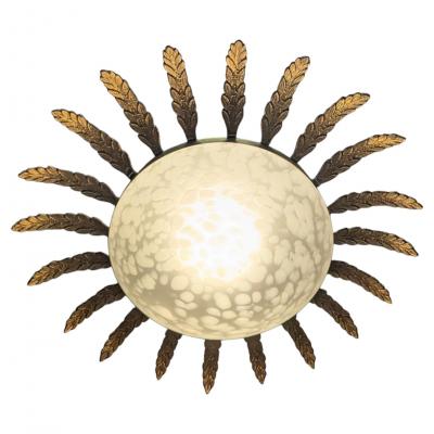 Mid Century Vintage Sunburst Glass Brass Pendant