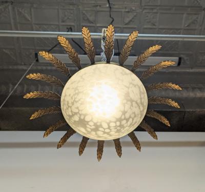 Mid Century Vintage Sunburst Glass Brass Pendant