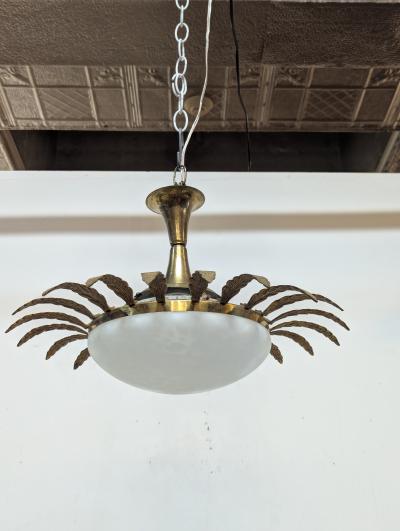 Mid Century Vintage Sunburst Glass Brass Pendant