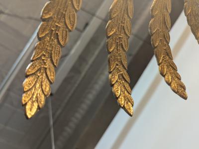 Mid Century Vintage Sunburst Glass Brass Pendant
