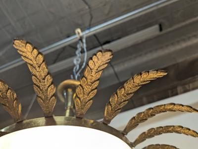 Mid Century Vintage Sunburst Glass Brass Pendant