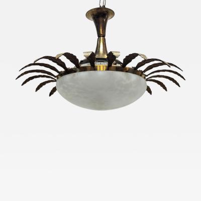 Mid Century Vintage Sunburst Glass Brass Pendant