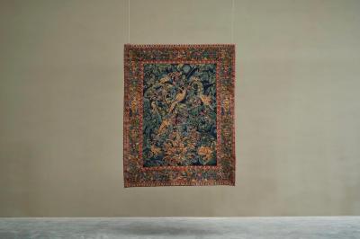 Mid Century Wall Tapestry with Birds Animals and Foliage Belgium 1960s