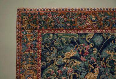 Mid Century Wall Tapestry with Birds Animals and Foliage Belgium 1960s