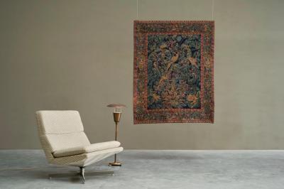 Mid Century Wall Tapestry with Birds Animals and Foliage Belgium 1960s