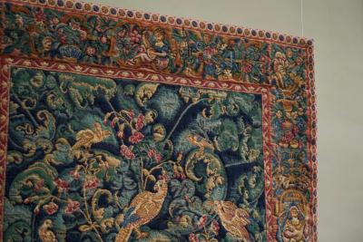 Mid Century Wall Tapestry with Birds Animals and Foliage Belgium 1960s