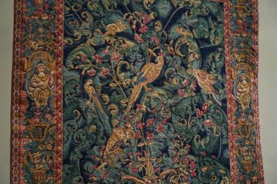 Mid Century Wall Tapestry with Birds Animals and Foliage Belgium 1960s