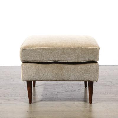 Mid Century Walnut Smoked Taupe Mohair Curved Arm Lounge Chair Ottoman