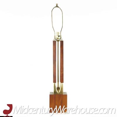 Mid Century Walnut and Brass Lamps Pair