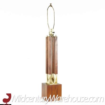 Mid Century Walnut and Brass Lamps Pair