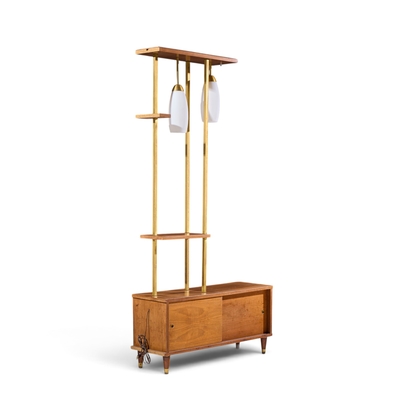 Mid Century Walnut and Brass Wall Unit Room Divider