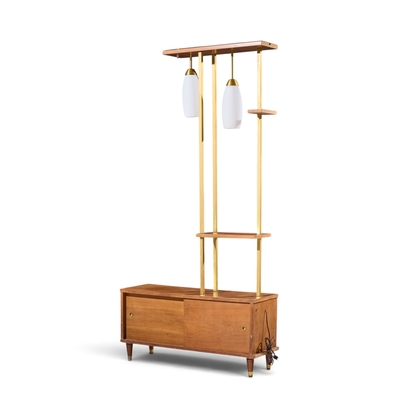 Mid Century Walnut and Brass Wall Unit Room Divider