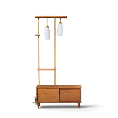 Mid Century Walnut and Brass Wall Unit Room Divider