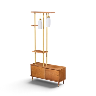 Mid Century Walnut and Brass Wall Unit Room Divider