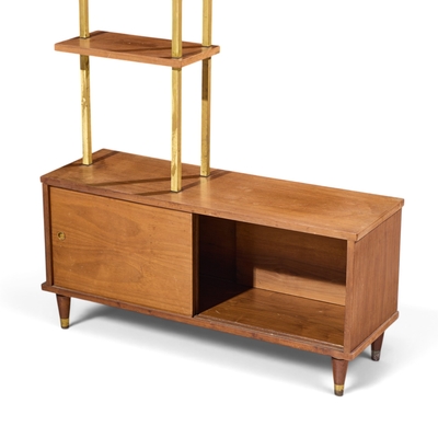 Mid Century Walnut and Brass Wall Unit Room Divider