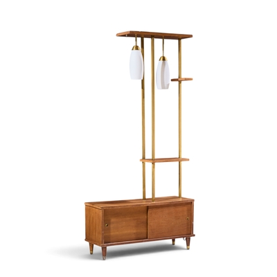 Mid Century Walnut and Brass Wall Unit Room Divider