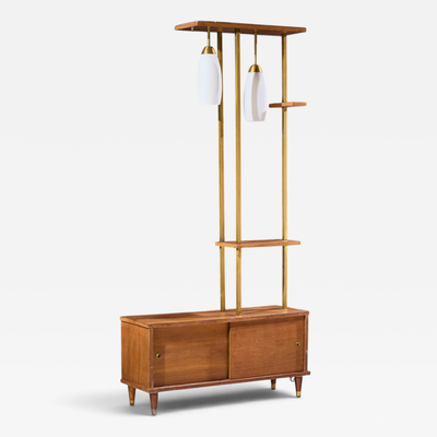 Mid Century Walnut and Brass Wall Unit Room Divider