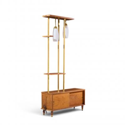 Mid Century Walnut and Brass Wall Unit Room Divider