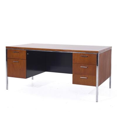 Mid Century Walnut and Chrome Executive Desk