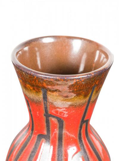 Mid Century West German Fat Lava Red Black and Brown Organic Striped Glaze Ceram