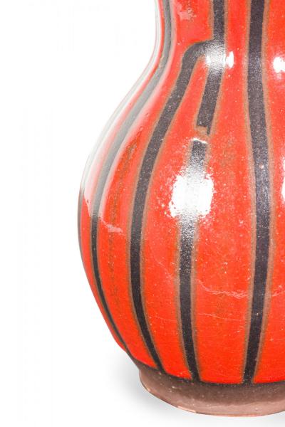 Mid Century West German Fat Lava Red Black and Brown Organic Striped Glaze Ceram