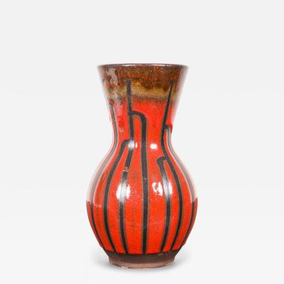 Mid Century West German Fat Lava Red Black and Brown Organic Striped Glaze Ceram