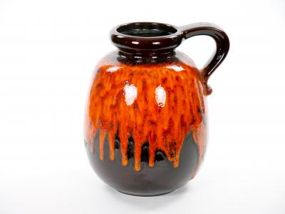 Mid Century West German Glazed Porcelain Vase Orange Brown Black 12 Tall