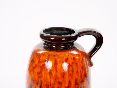 Mid Century West German Glazed Porcelain Vase Orange Brown Black 12 Tall