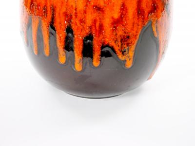 Mid Century West German Glazed Porcelain Vase Orange Brown Black 12 Tall