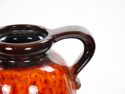 Mid Century West German Glazed Porcelain Vase Orange Brown Black 12 Tall