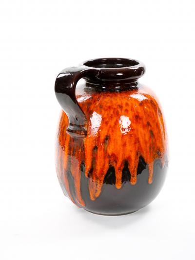 Mid Century West German Glazed Porcelain Vase Orange Brown Black 12 Tall