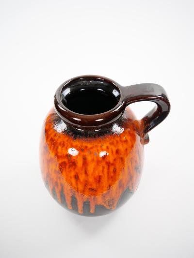 Mid Century West German Glazed Porcelain Vase Orange Brown Black 12 Tall
